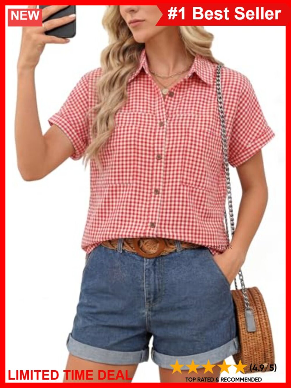Womens Button Down Shirt Short Sleeve Tunic Blouse with Pockets